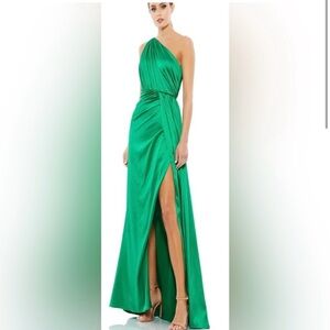 Mac Duggal Emerald One Shoulder Satin Gown